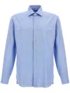 Barba Napoli Barba Tailored Poplin Shirt With Button Closure In ブルー