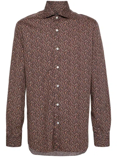 Barba Napoli Floral-print Shirt In Blue/brown