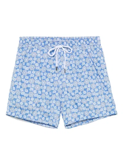 Barba Napoli Floral-print Swim Shorts In ブルー