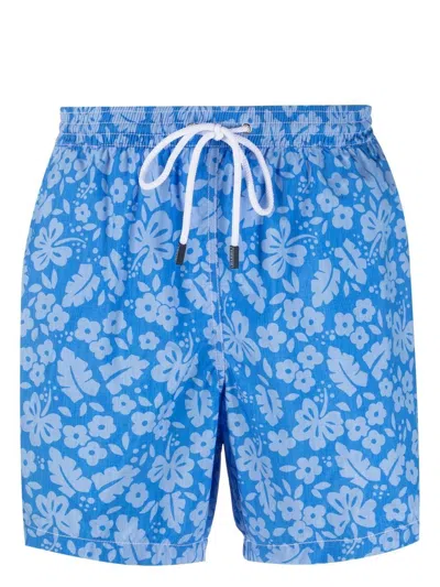 Barba Napoli Floral-print Swim Shorts In Blue