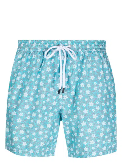 Barba Napoli Floral-print Swim Shorts In Blue