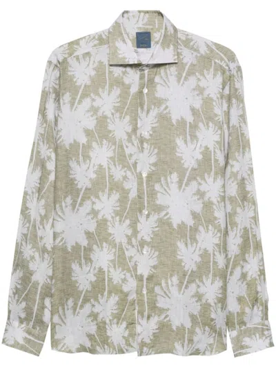 Barba Palm Tree-print Linen Shirt In White