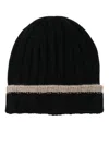 Barba Napoli Barba Ribbed Black Beanie With Contrasting Band In Black