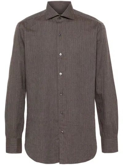 Barba Napoli Herringbone-pattern Shirt In Marrón