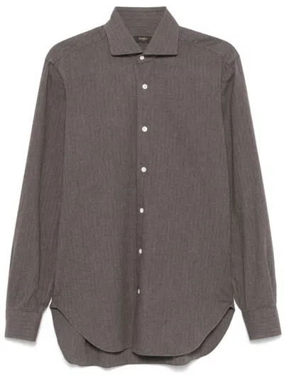 Barba Napoli Herringbone Shirt In Brown