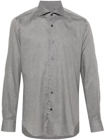 Barba Herringbone Shirt In Grey