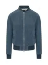Barba Jacket Mini Leather Zip-up Jacket In Blue