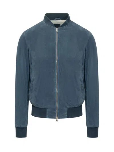 Barba Jacket Mini Leather Zip-up Jacket In Blue