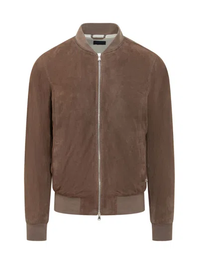 Barba Jacket Mini Zip-up Leather Jacket In Brown