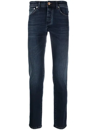 Barba Logo-patch Slim-cut Jeans In Blue