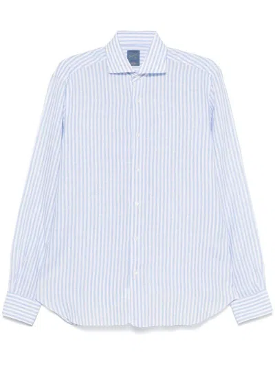 Barba Napoli Barba Light Blue And White Striped Shirt In Linen In Celeste E Bianco