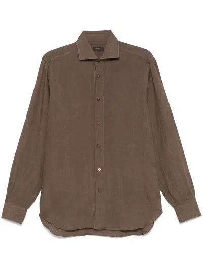 Barba Napoli Linen Shirt In Brown