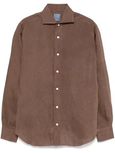 Barba Napoli Classic Long-sleeve Linen Shirt In Brown