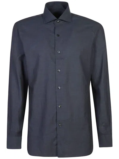 Barba Long-sleeve Cotton Shirt In Blue