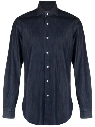 Barba Napoli Long-sleeve Denim Shirt In Blue