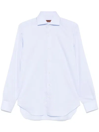 Barba Napoli Textured Cotton Shirt Shirt And Blouse Light Blue In Multi