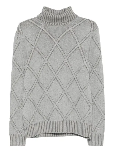 Barba Napoli Argyle-checked Roll-neck Jumper In Gray