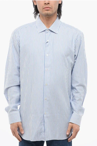 Barba Napoli Awining Striped Shirt With Spread Collar In Blue