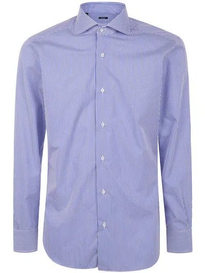 Barba Napoli "bacchetta" Popeline Shirt In Blue