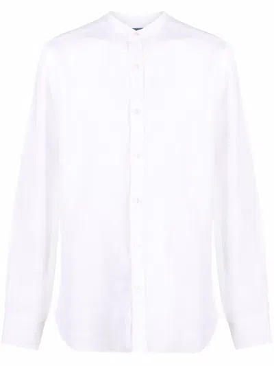 Barba Napoli Band Collar Linen Shirt In White