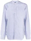 Barba Napoli Band-collar Striped Linen Shirt In White