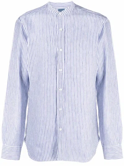 Barba Napoli Band-collar Striped Linen Shirt In White