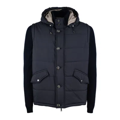 Barba Napoli Barba Blue Jacket With Removable Knit Sleeves In Black