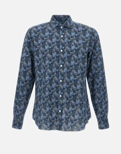 Barba Napoli Barba Blue Leaf Pattern Shirt