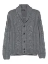 Barba Napoli Barba Cardigan With Shawl Collar In Cable Knit In Gray