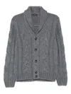 Barba Napoli Barba Cardigan With Shawl Collar In Cable Knit In Brown