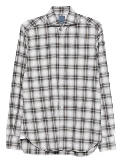 Barba Napoli Barba Checkered Shirt In Shades Of Gray In White