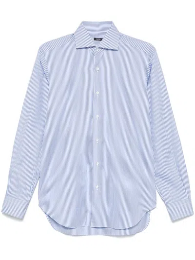 Barba Napoli Barba Classic Vertical Stripe Barba Shirt In Clear Blue