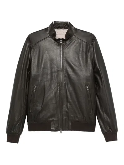 Barba Napoli Zip-fastening Leather Coat In Black