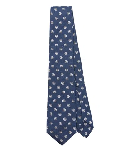 Barba Napoli Barba Geometric Pattern Blue Tie With Textured Fabric In Gray