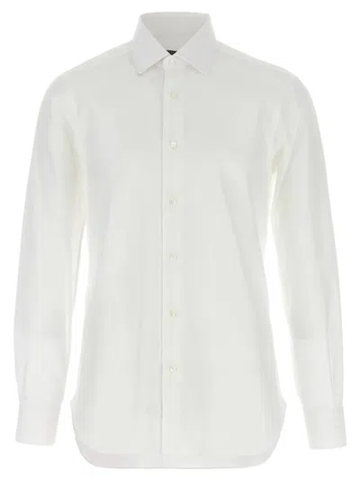 Barba Napoli Barba Honeycomb Cotton Shirt With Pin Tucks In White