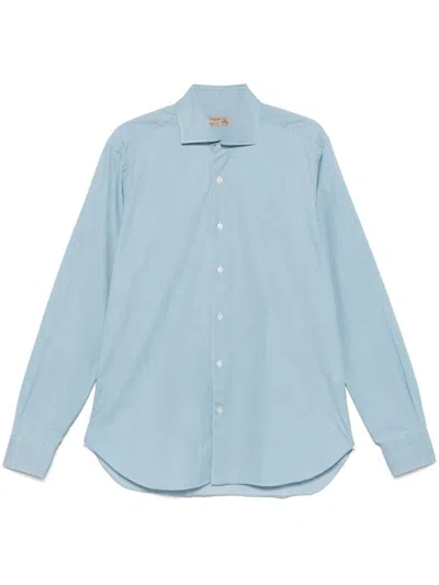 Barba Napoli Barba Long-sleeved Blue Shirt With Classic Collar