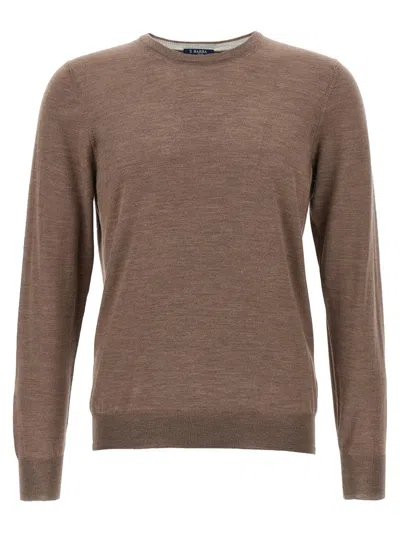 Barba Napoli Barba Luxurious Wool-silk Blend Crew-neck Sweater In Brown