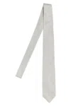 Barba Napoli Pointed Tip Slim Silk Tie With Textured Pattern In White