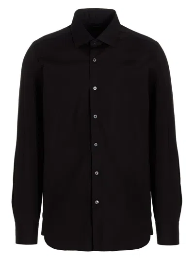 Barba Napoli Barba Poplin Shirt In Black
