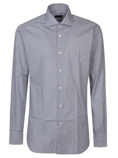 Barba Napoli Geometric-print Cotton Shirt In Gray