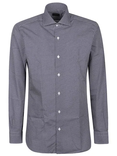 Barba Napoli Geometric Cotton Shirt In Blue