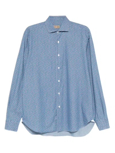 BARBA NAPOLI BARBA BLUE MICRO-PATTERN SHIRT