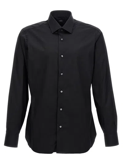 Barba Napoli Barba Stretch Cotton Poplin Shirt In Black