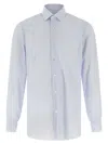 Barba Napoli Vertical Stripe Cotton Poplin Shirt With Structured Collar In Blue