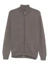 Barba Napoli Ribbed Zip-up Cardigan In Brown
