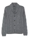 Barba Napoli Cable-knit Shawl-collar Cardigan In Gray