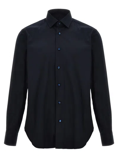 Barba Napoli Barba Tailored Stretch Cotton Blend Poplin Shirt In Blue
