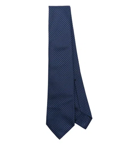 Barba Napoli Barba Textured Blue Tie With Pointed Ends In Black