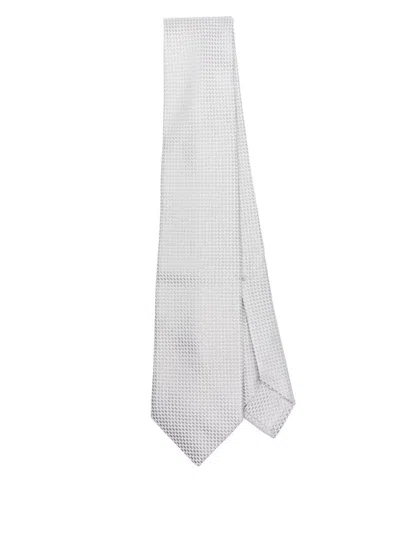 Barba Napoli Barba Textured Light Grey Tie With Pointed Tip In White