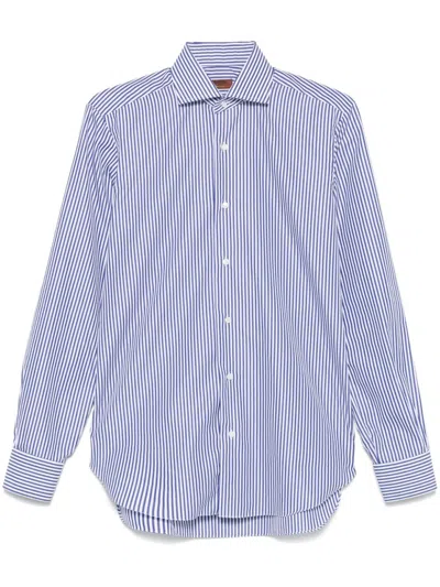 Barba Napoli Barba Vertical Striped Blue And White Barba Shirt